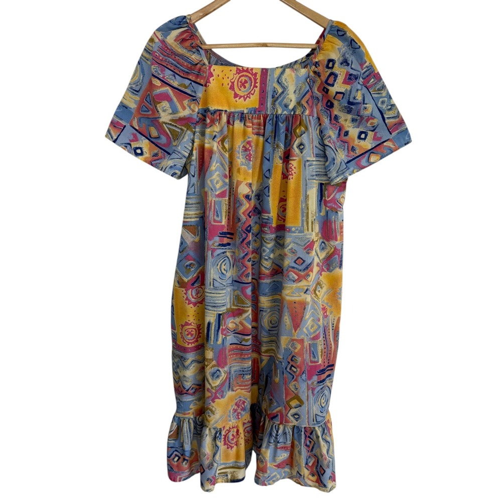 Vintage 90s Haband Abstract Printā Babydoll Dress L Cotton Blend Retro Artsy